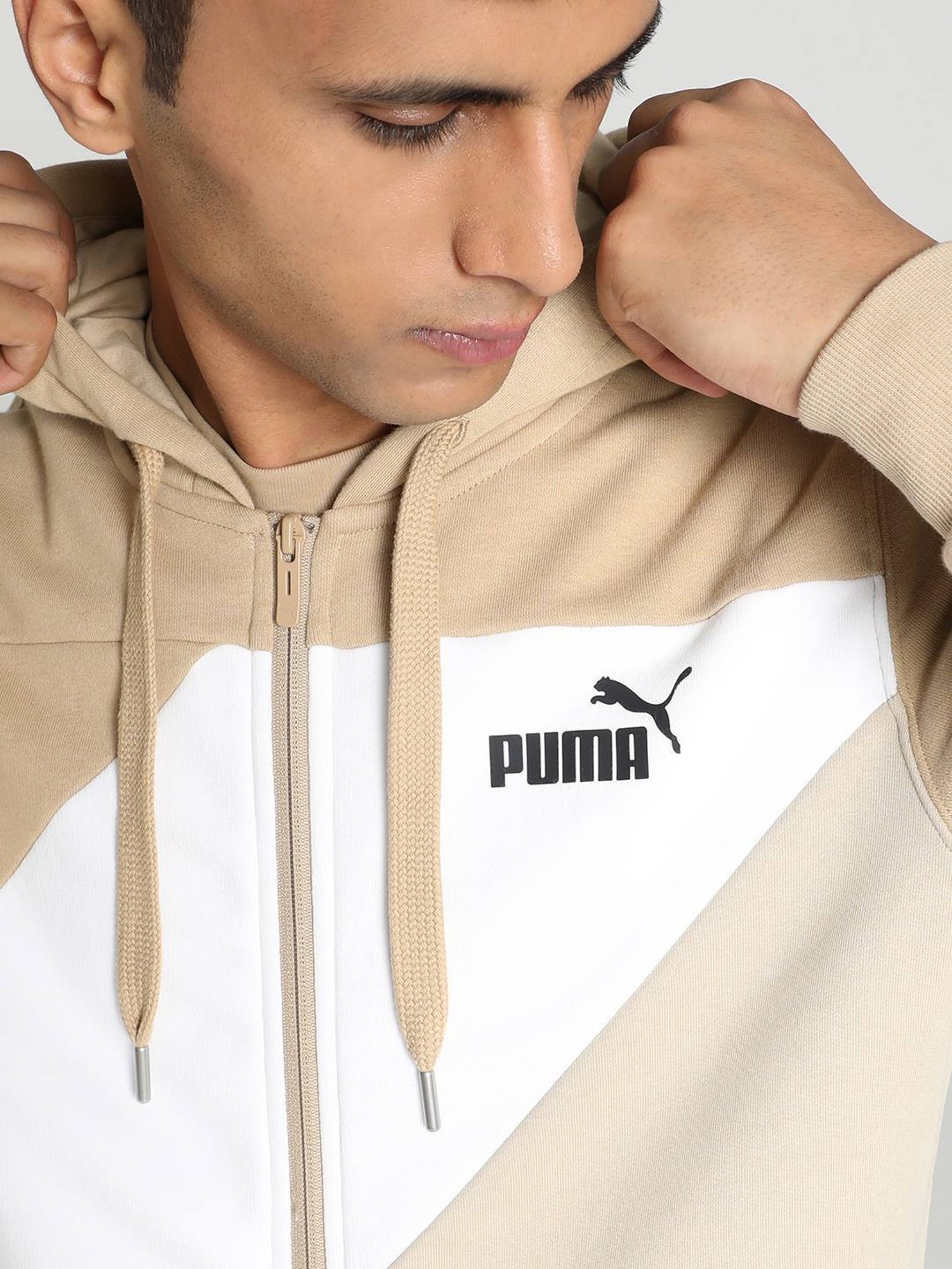 Puma POWER Beige Cotton Regular Fit Colour Block Tracksuit