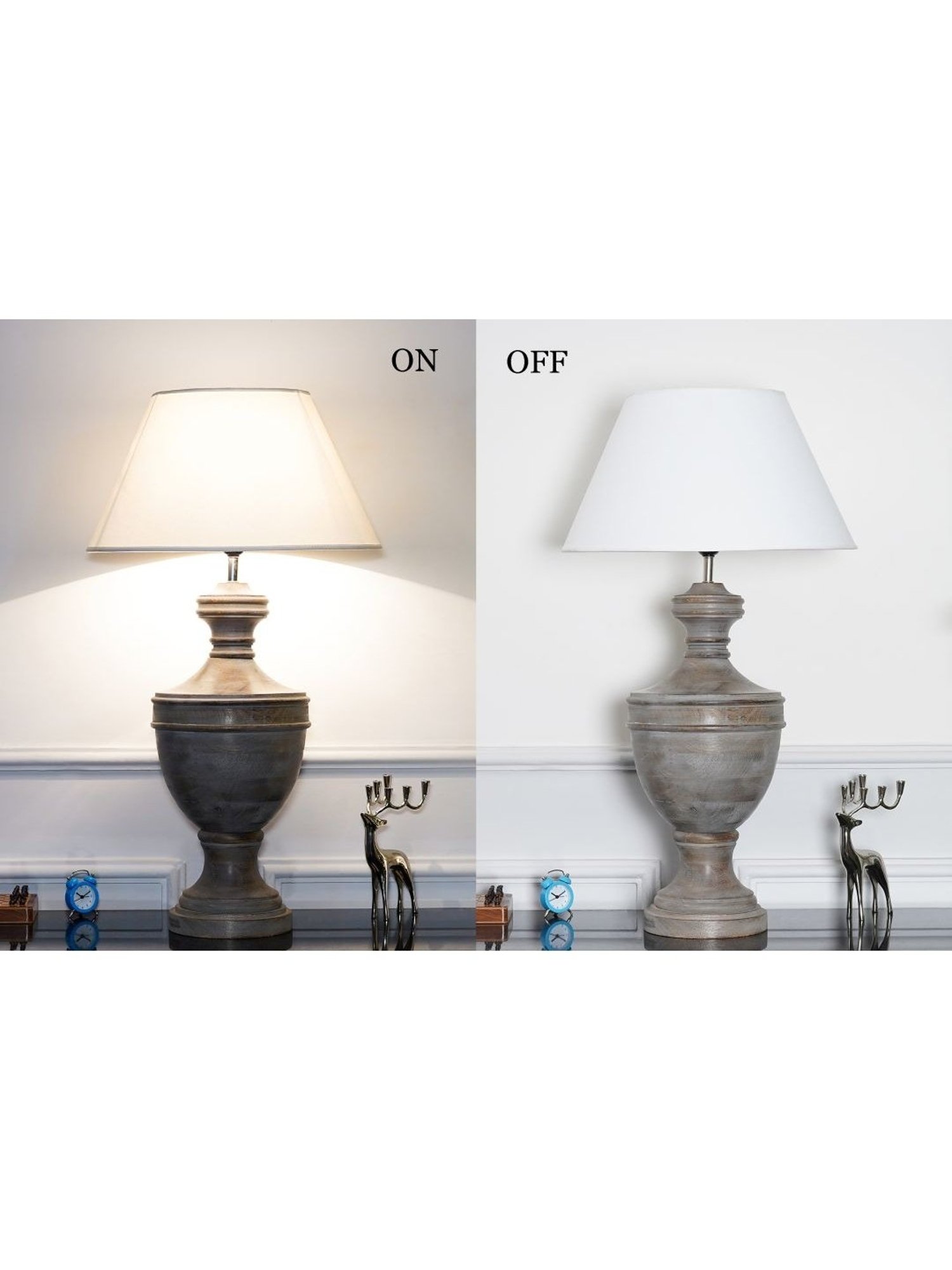 Kapoor Lamp Shades Grey & White Wood Son Cotton Shade Table Lamp