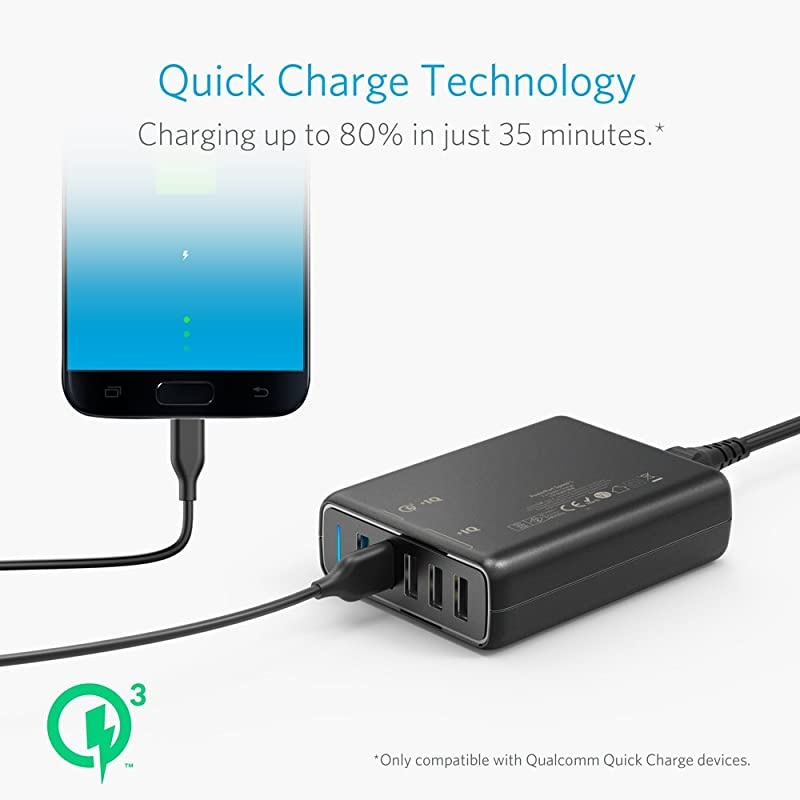 Quick Charge 30 63W 5Port USB Wall Charger PowerPort Speed 5 for Galaxy S10S9S8S7S6Edge+ Note 87 and PowerIQ for iPhone XSMaxXRX876sPlus iPad LG Nexus HTC and More