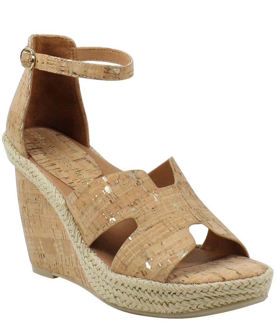 L'Amour Des Pieds Iksha Ankle Strap Cork Platform Wedge Sandals