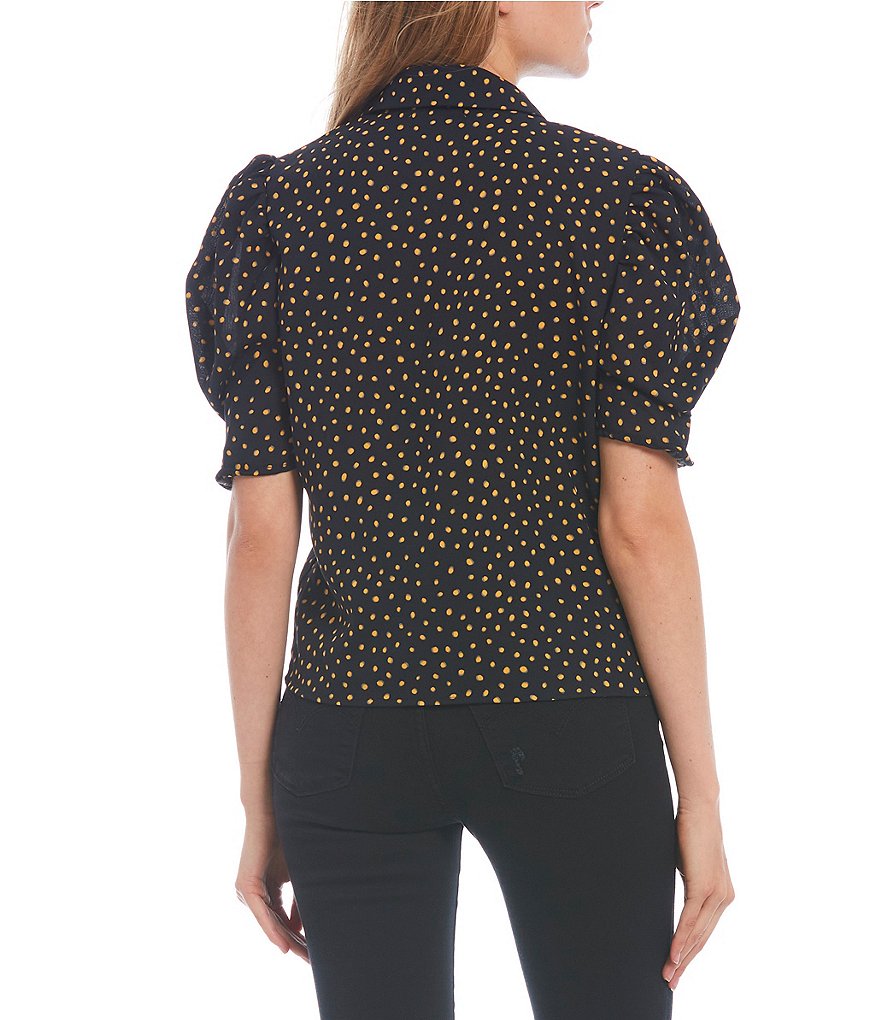 Good Luck Gem Dalmatian Print Button Front Short Sleeve Top