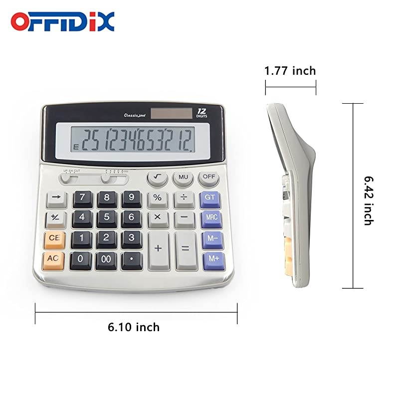 Office Calculators Desktop Calculator,Basic Calculators, Solar Battery Dual Power Electronic Calculator Portable 12 Digit Large LCD Display Calculator Large Calculator