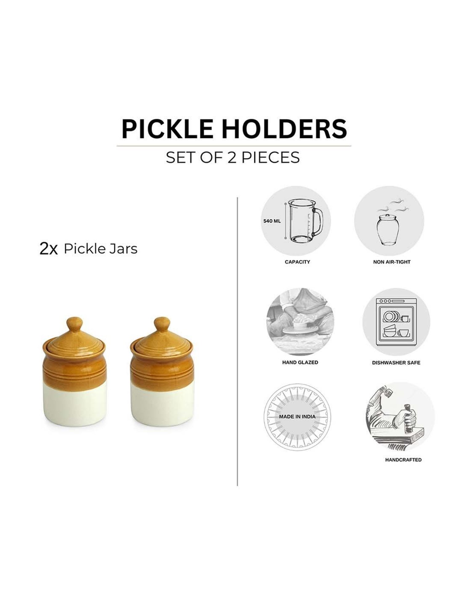 ExclusiveLane Brown & White Ceramic Old Martaban Pickle & Chutney Jar - Set of 2