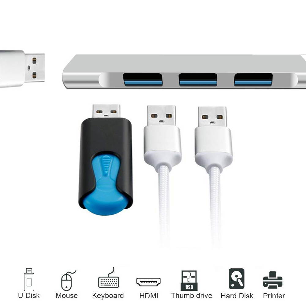 USB 3.0 Hub, Portable SuperSpeed 4 Port USB 3.0 Hub with Built-in Cable , USB Extension Multi-function USB Dock Hot Swapping Support for  Mac, PC, USB Flash Drives and Other Devices