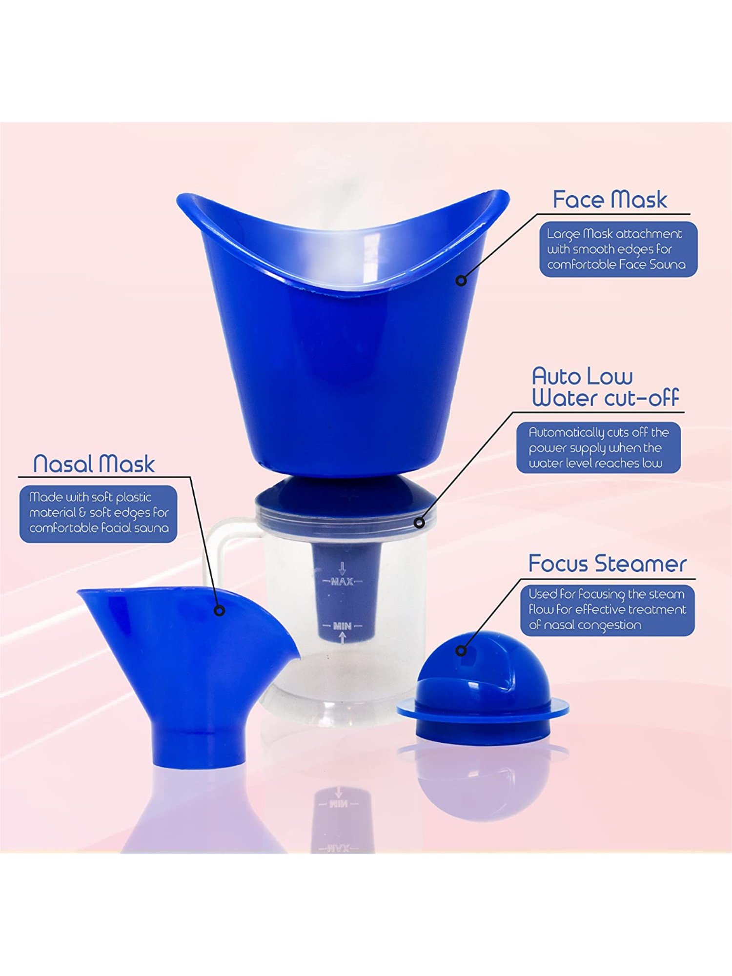 Mievida 3-in-1 Steam Inhaler Vaporizer and Facial Steamer for Cough and Cold (Blue)