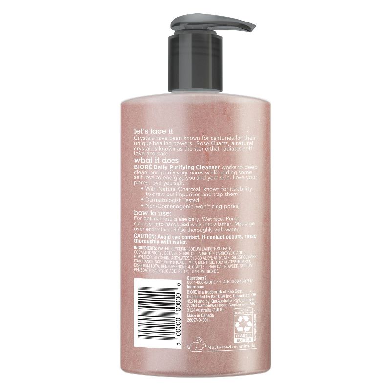 Biore Rose Quartz + Charcoal Oil Free Face Wash - 6.77 fl oz