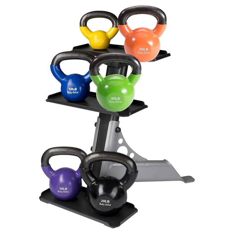 Body-Solid Vinyl Coated Colored Kettlebell Set with Rack - (5-30lbs)