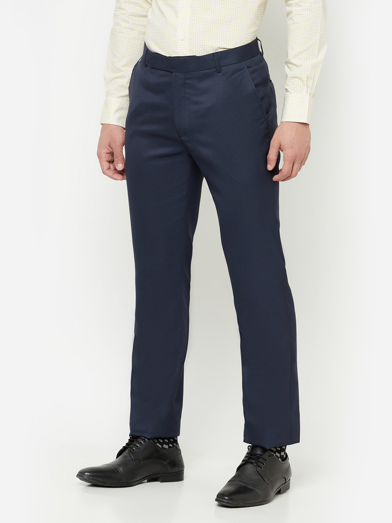 Cantabil Navy Blue Cotton Regular Fit Trousers
