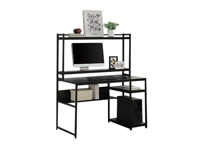 Home Office Game Table Computer Desk with 2-Tier Bookshelf and Open Storage Shelf Equipped with Removable Monitor Riser,Brown,GT55