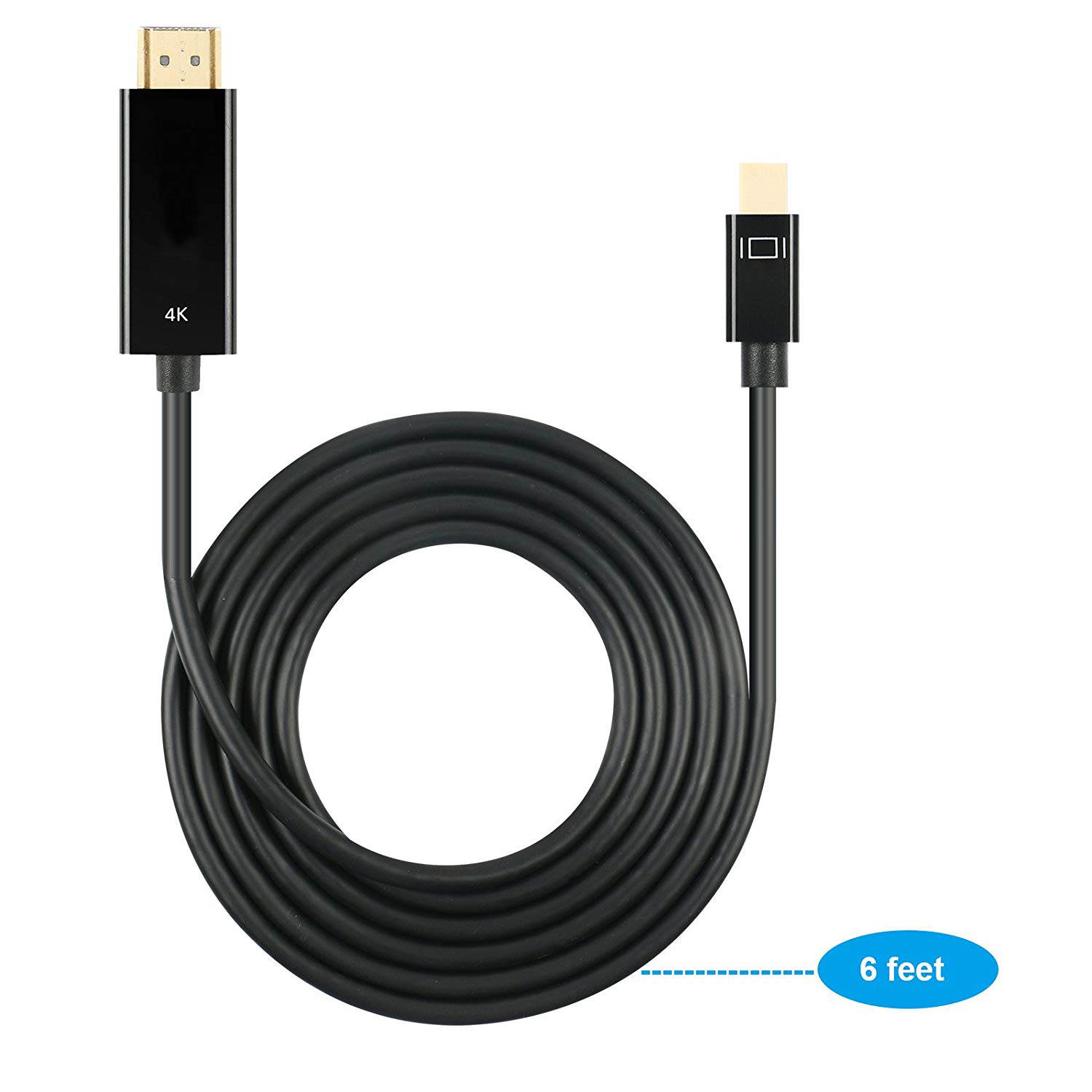 4K Thunderbolt Mini Displayport to HDMI 6 Feet Cable with Audio Mini DP Display Port to HDMI Adapter Converter Gold Plated Cord for MacBook Air Mac Mini Microsoft Surface Pro 3 Pro 4