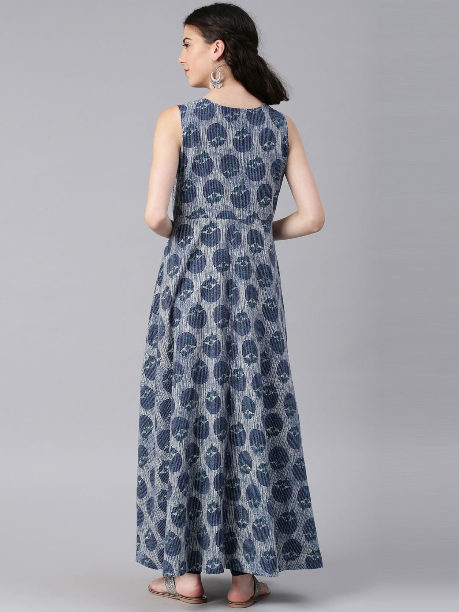 Alena Blue Cotton Printed A Line Kurta