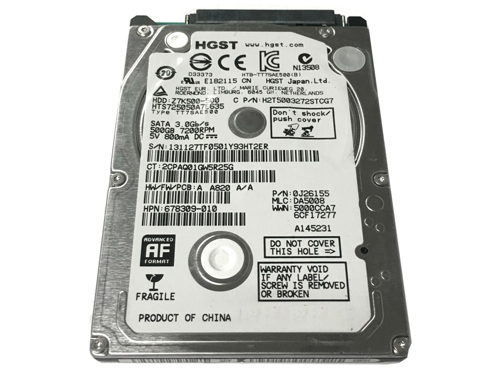HGST HTS725050A7E635 500GB 7200RPM 32MB Cache SATA 3.0Gb/s 2.5" Internal Notebook Hard Drive - OEM