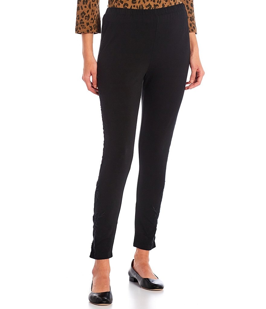 Karyn Seo Addison Tonal Embroidered Cotton Blend Leggings