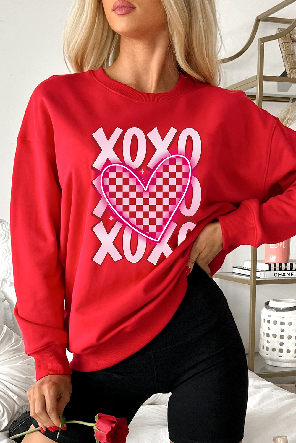 Gray Xmas Candy Cane Sequins Graphic Corded Sweatshirt