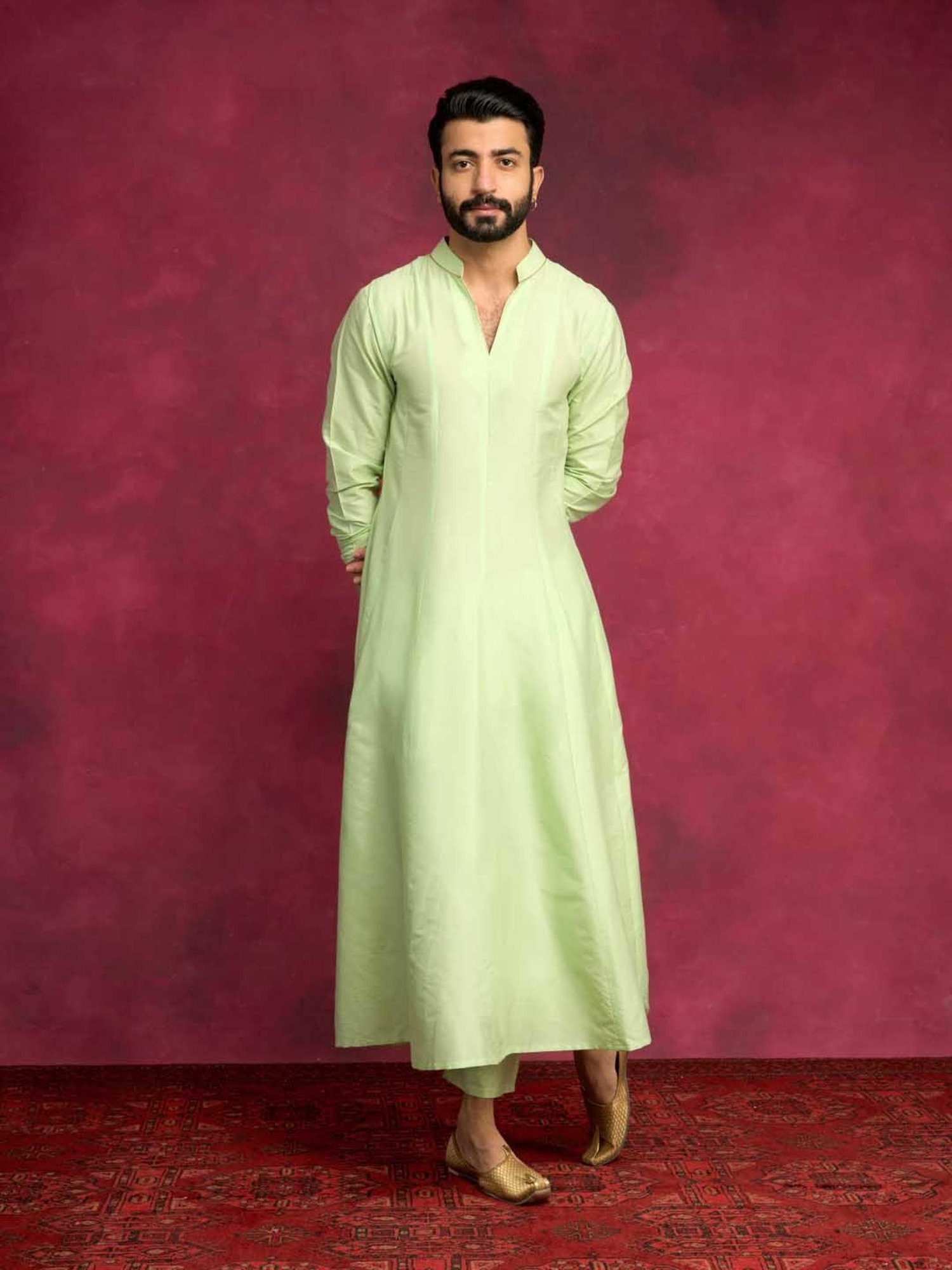 Abhishti Green Comfort Fit Paneled Anarkali Kurta & Straight Pants Set