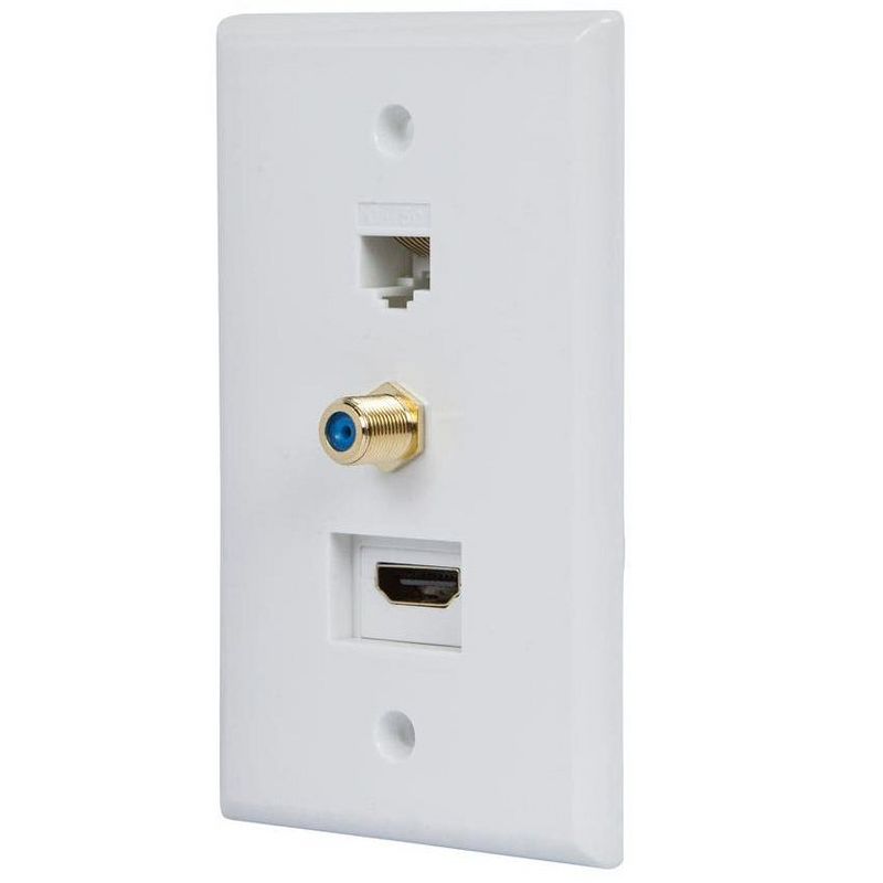 Monoprice Recessed HDMI Wall Plate With 1* HDMI F/F Adapter, 1*RJ45 Cat5e Coupler & 1* F Connector | Gold Plated