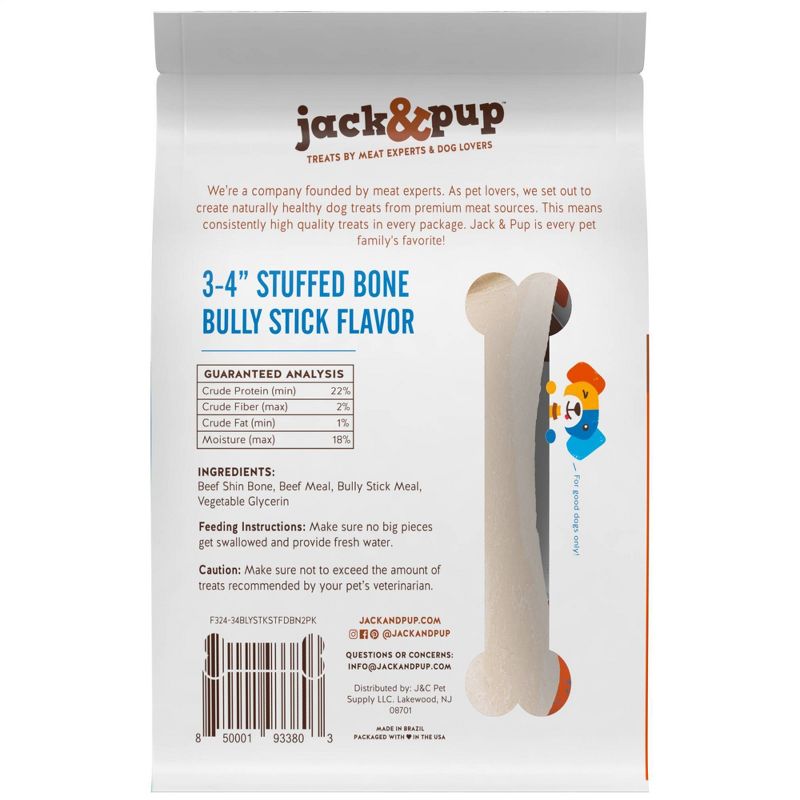 Jack & Pup Beef Bully Stick Stuffed Bone Dog Treats - 2pk