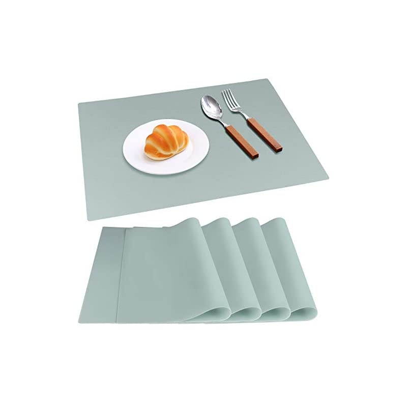 Large Silicone Placemats for Dining Kitchen, Heat-Resistant Table Mats, Kitchen Countertop Protector, Non-Slip Flexible Washable Dining Mats (Set of 4, Light Blue)