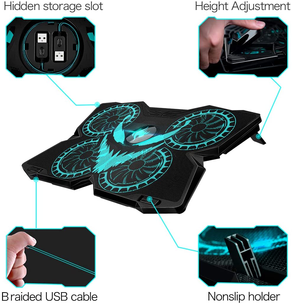 Laptop Cooling Pad, Gaming Laptop Cooler Stand with 4 Silent Big Fans for Notebook, Stable Cooling Pad for Laptop, 2 USB Powered Fan Compatible up to 17&rdquo;, Control Fan Speed for PC, 2020 New Version