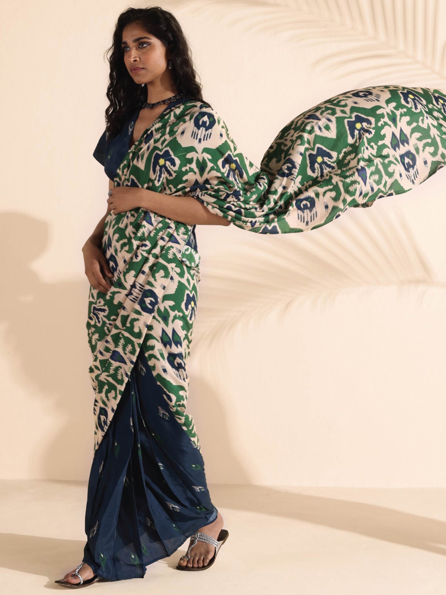 true Browns Green & Beige Printed Blouse