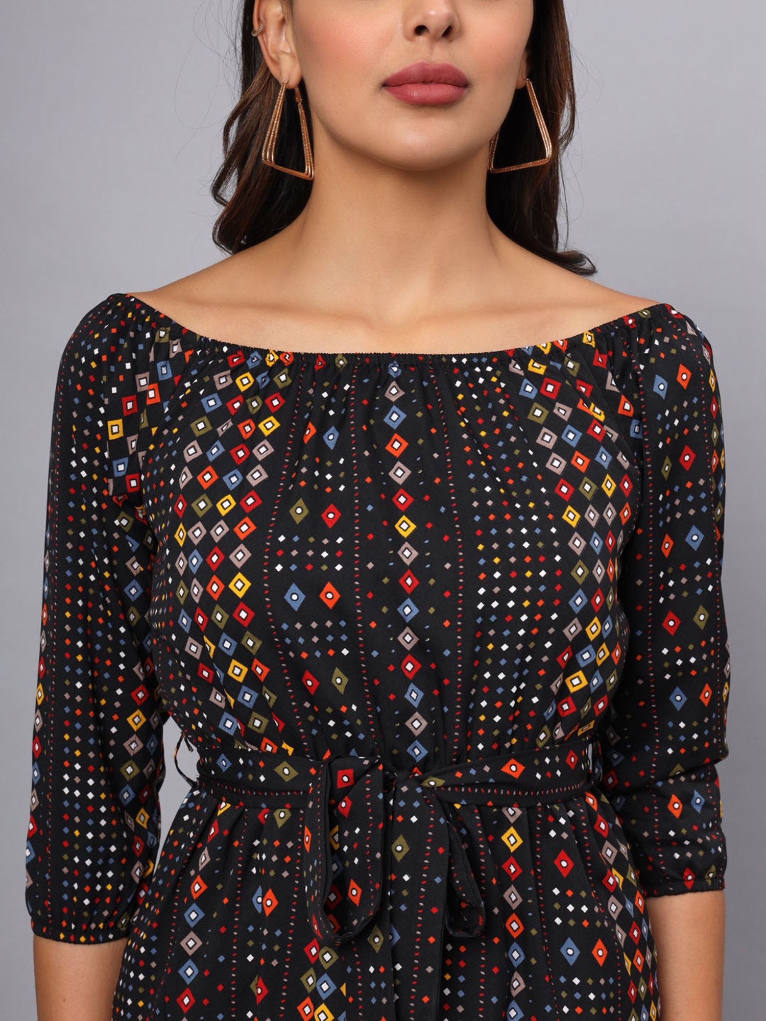 BRINNS Jet Black Printed Midi Dress