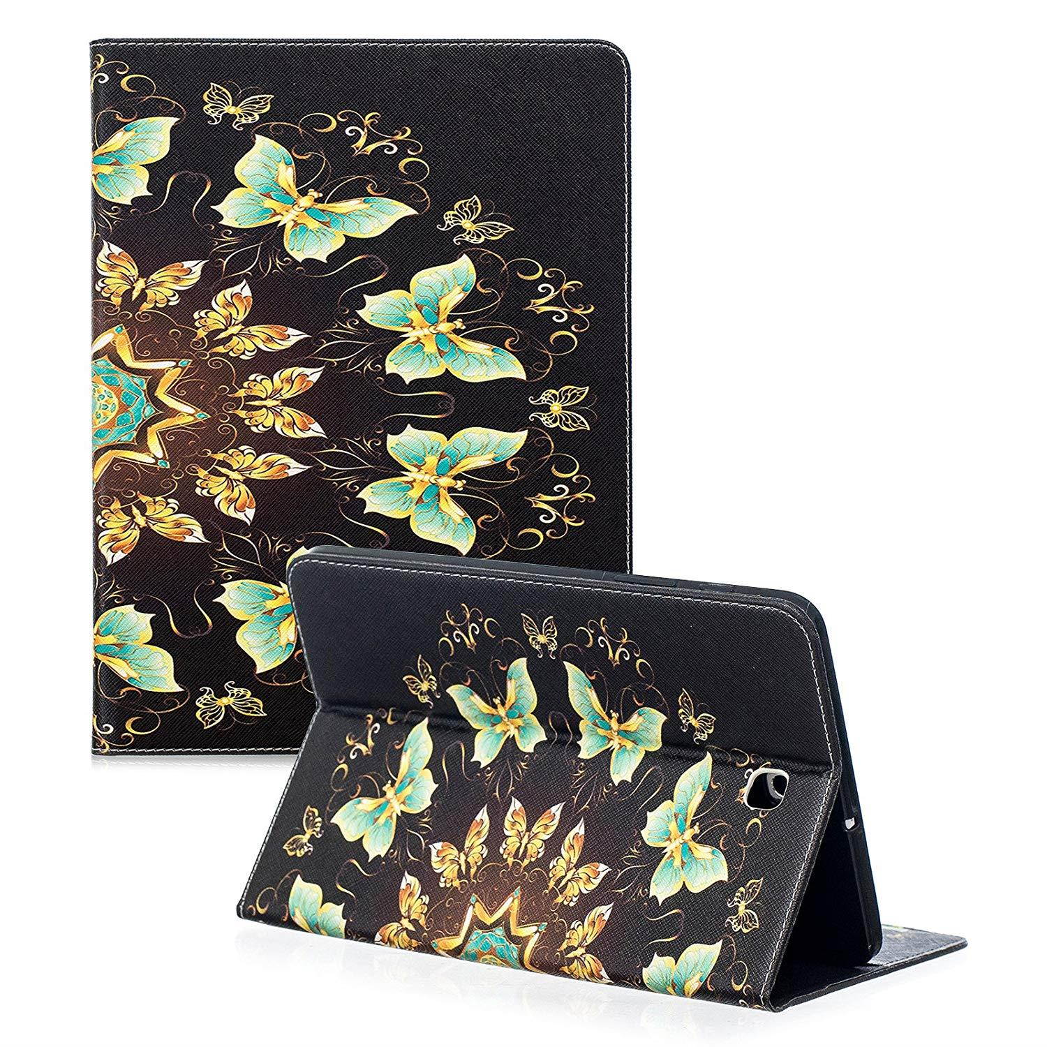 UUcovers Samsung Galaxy Tab S2 8.0 Case, Ultra Slim PU Leather Stand Smart Wallet Case with Cards/Cash Holder for Samsung Galaxy Tab S2 8.0 Tablet (SM-T710/T715), Brown Cover with Green Butterfly