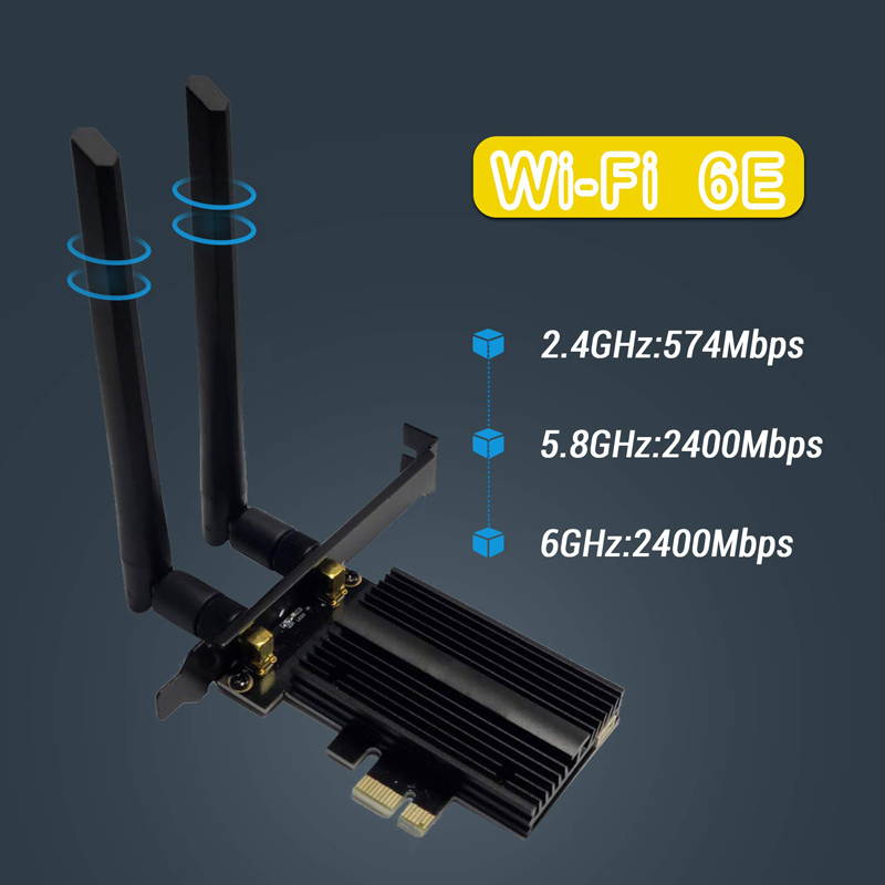 WiFi 6E 5400Mbps AX210 Wireless PCIe Card, Updated to 6G/5.8G/2.4GHz Tri-Band, Bluetooth 5.2, 802.11AX Internal Network Adapter for PC with MU-MIMO, Ultra-Low Latency, Support Windows10(64bit)
