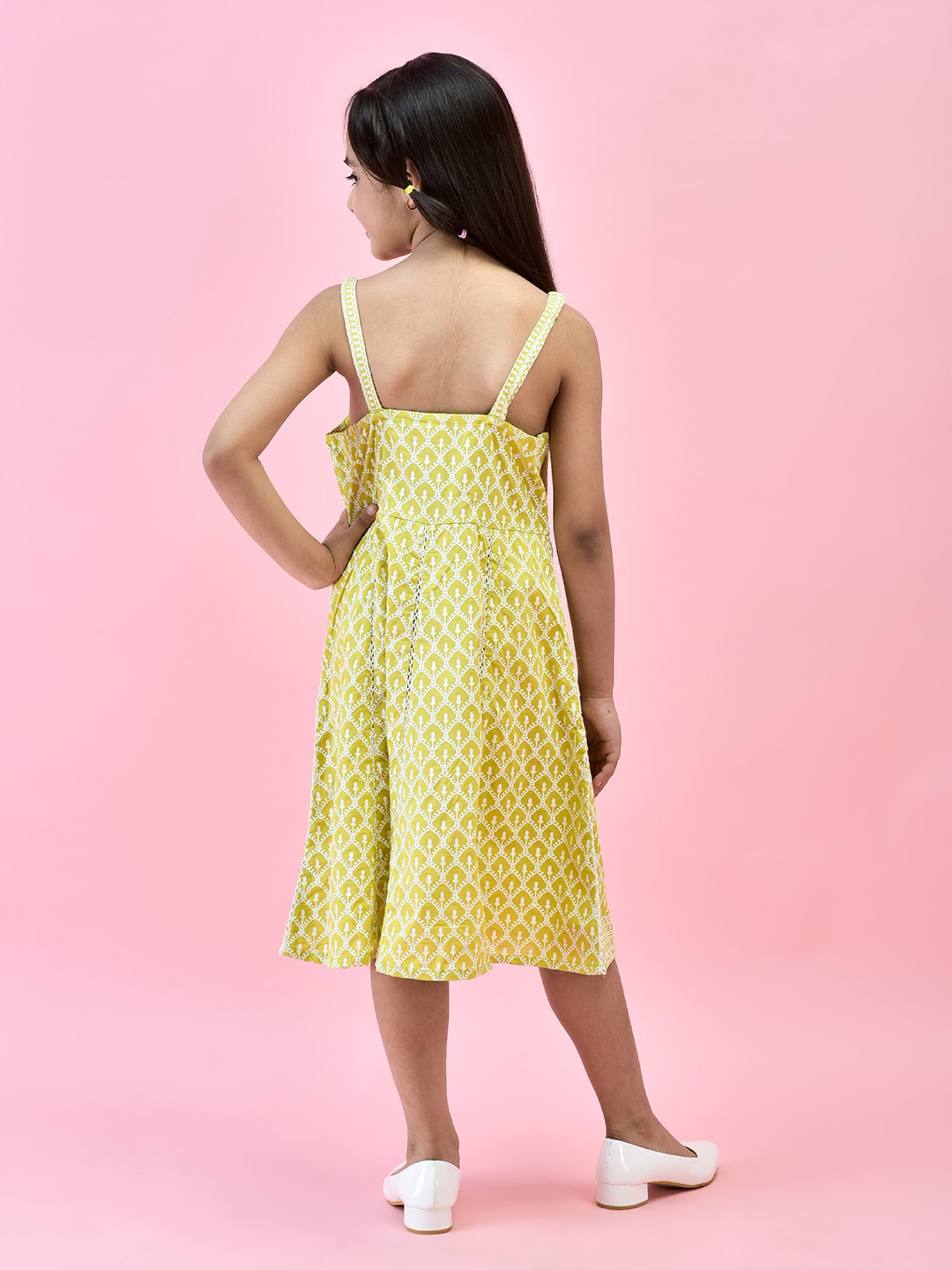 Juniper Girls Green Printed Anarkali Dress