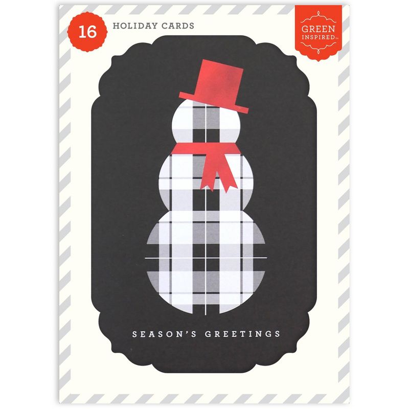 Green Inspired Plaid Snowman Boxed Cards 16ct