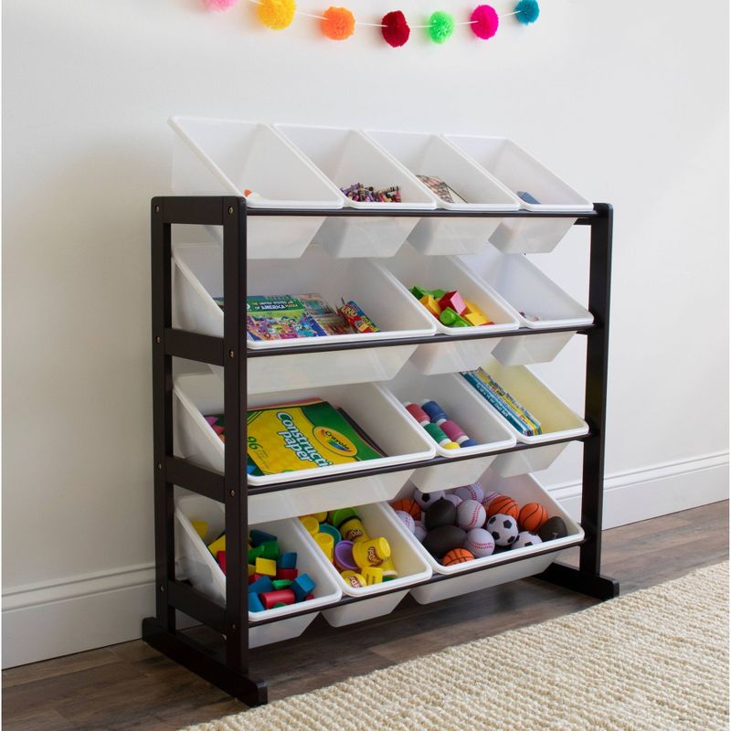 Ladder Toy Storage Organizer with 12 Storage Bins Espresso/White - Humble Crew