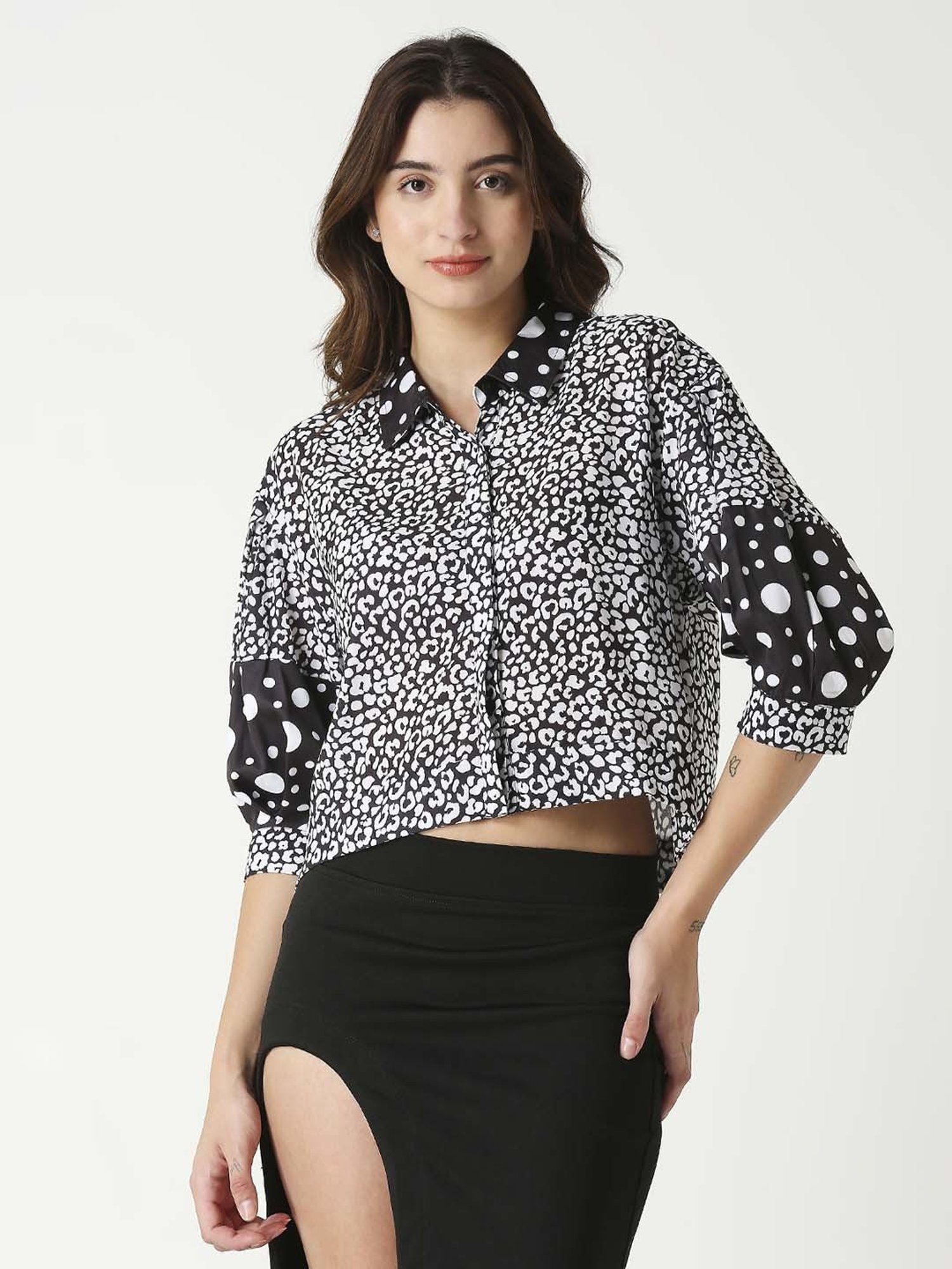 Remanika Black Cotton Printed Shirt