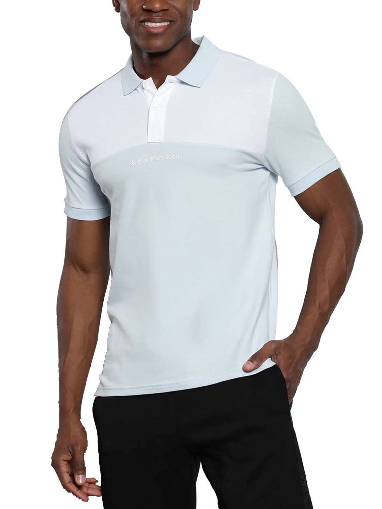 Calvin Klein Keepsake Blue Cotton Slim Fit Colour Block Polo T-Shirt