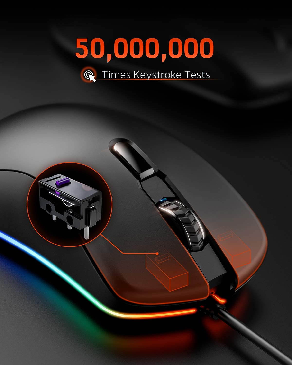 DAREU EM908 Wired Gaming Mouse, 6 Programmable Buttons, Ergonomic RGB Gaming Mouse with 16.8 Million Chroma 7 Backlit for PC, Laptop, and Notebook