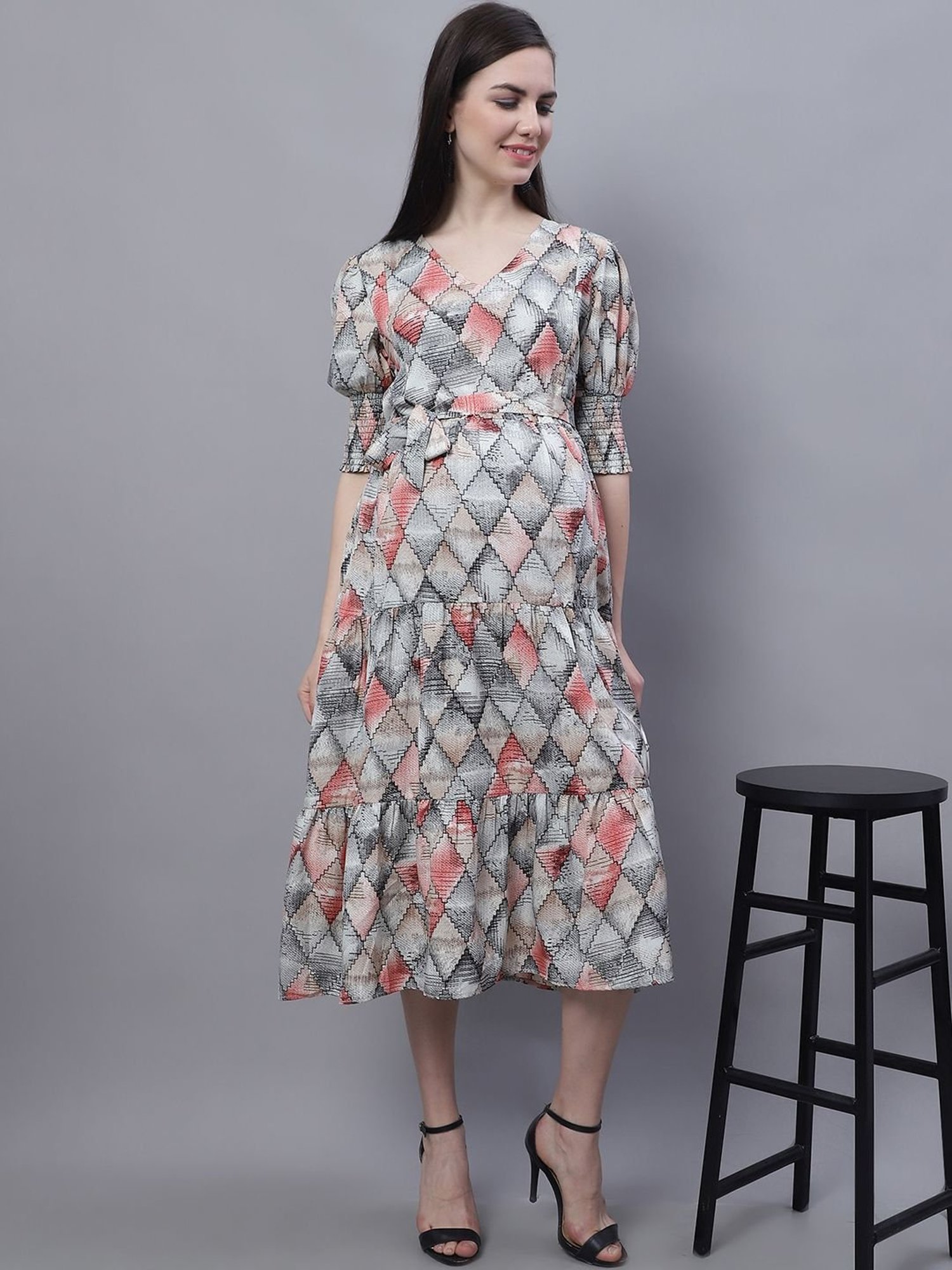 Moms Maternity Blue Printed Dress