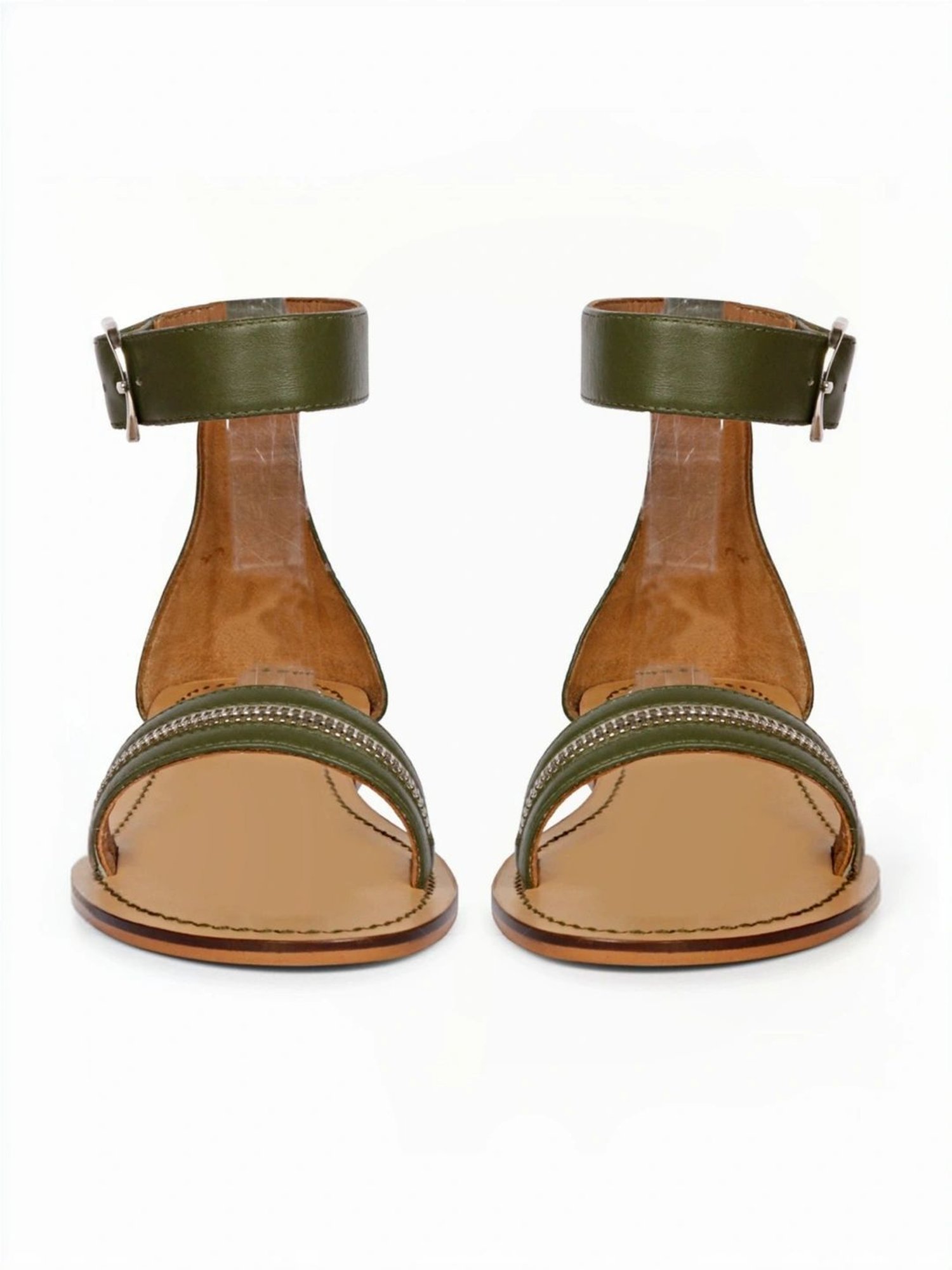 Saint G Women's Zip Decor Olive Ankle Strap Sandals