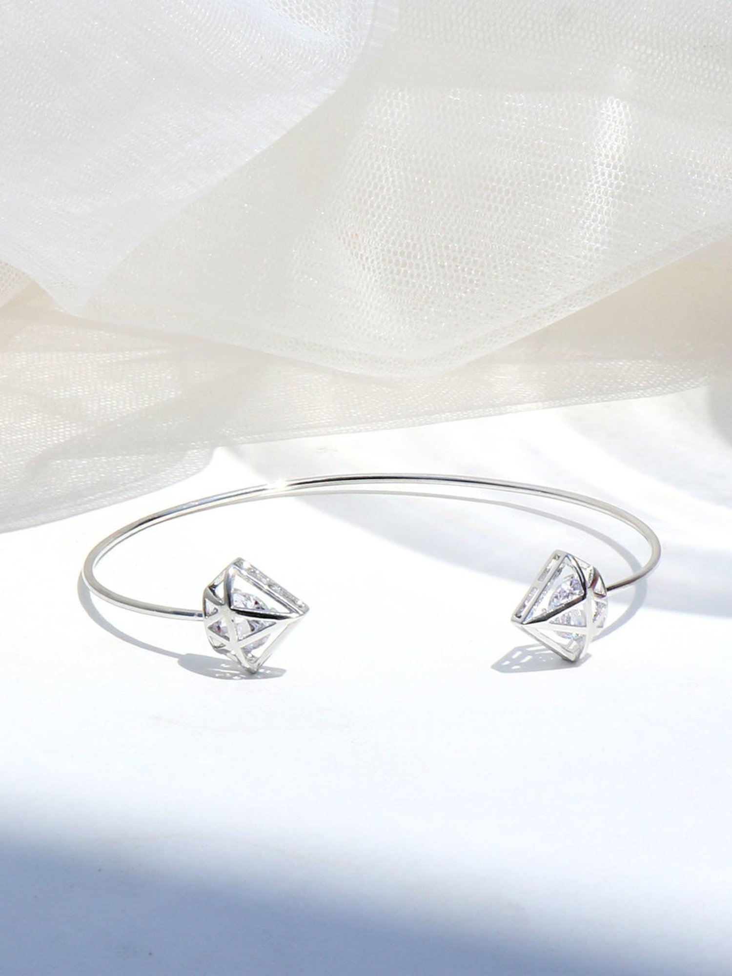 Joker & Witch Rhinestone- Blingy Gem Shaped Silver Open Flexible fit Bracelet