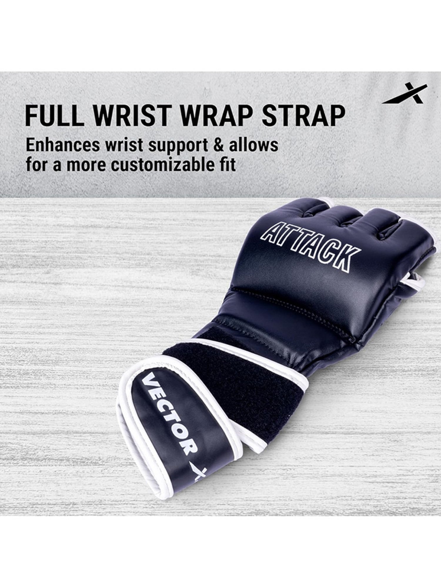 Vector X Attack MMA Thumb Protection Grappling Gloves (Black) Size - L/XL