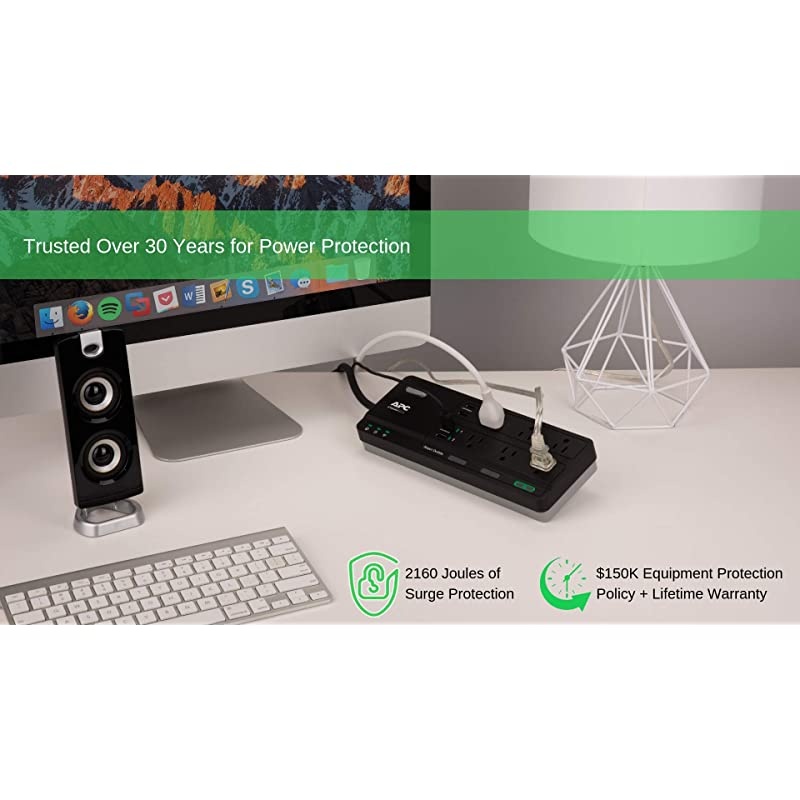 Smart Plug Wi-Fi Power Strip with USB Ports, PH6U4X32, 3 Smart Plugs that Work with Alexa, 6 Outlets Total, 2160 Joule Surge Protector Black