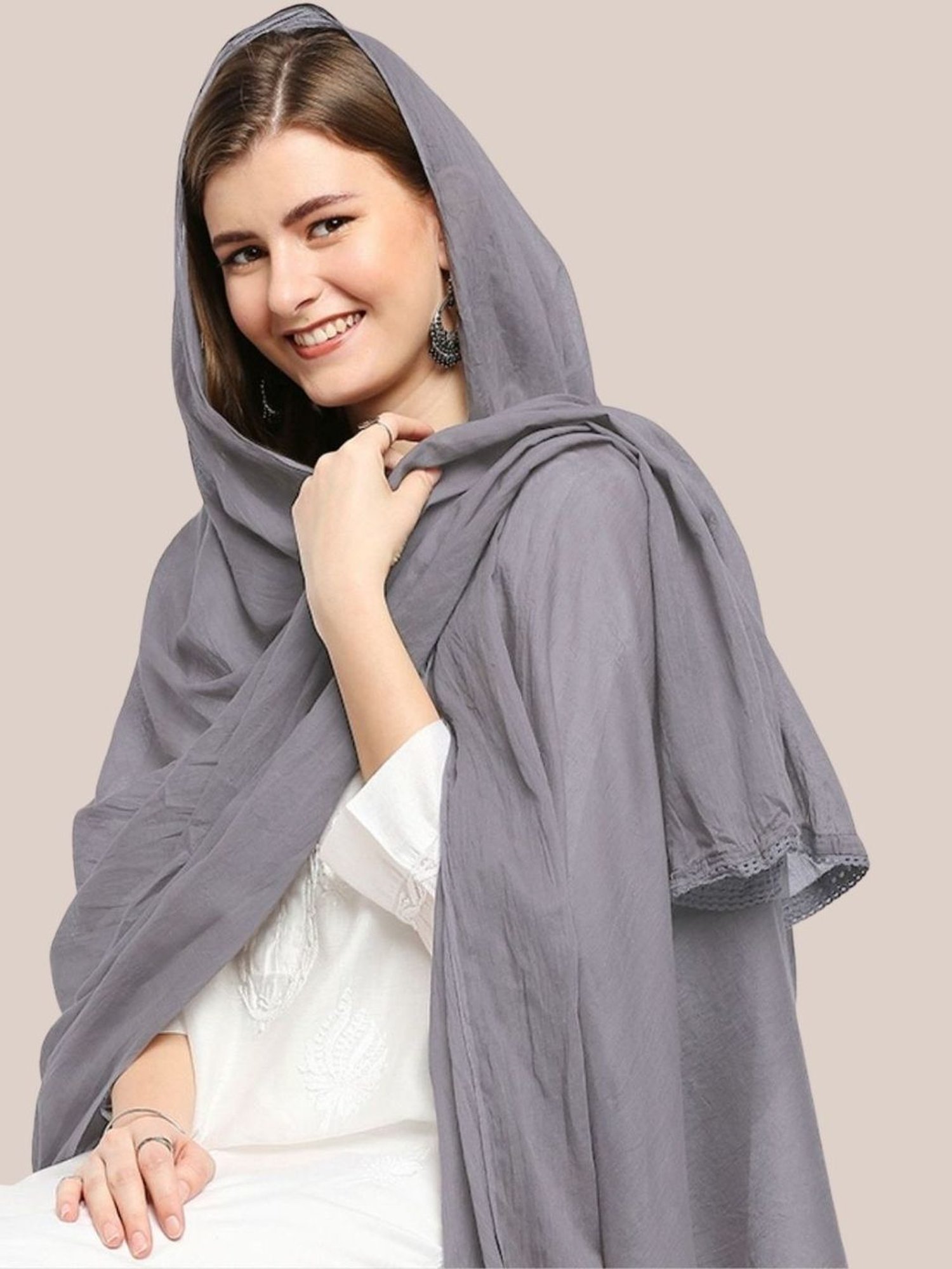 Dupatta Bazaar Steel Grey Cotton Dupatta