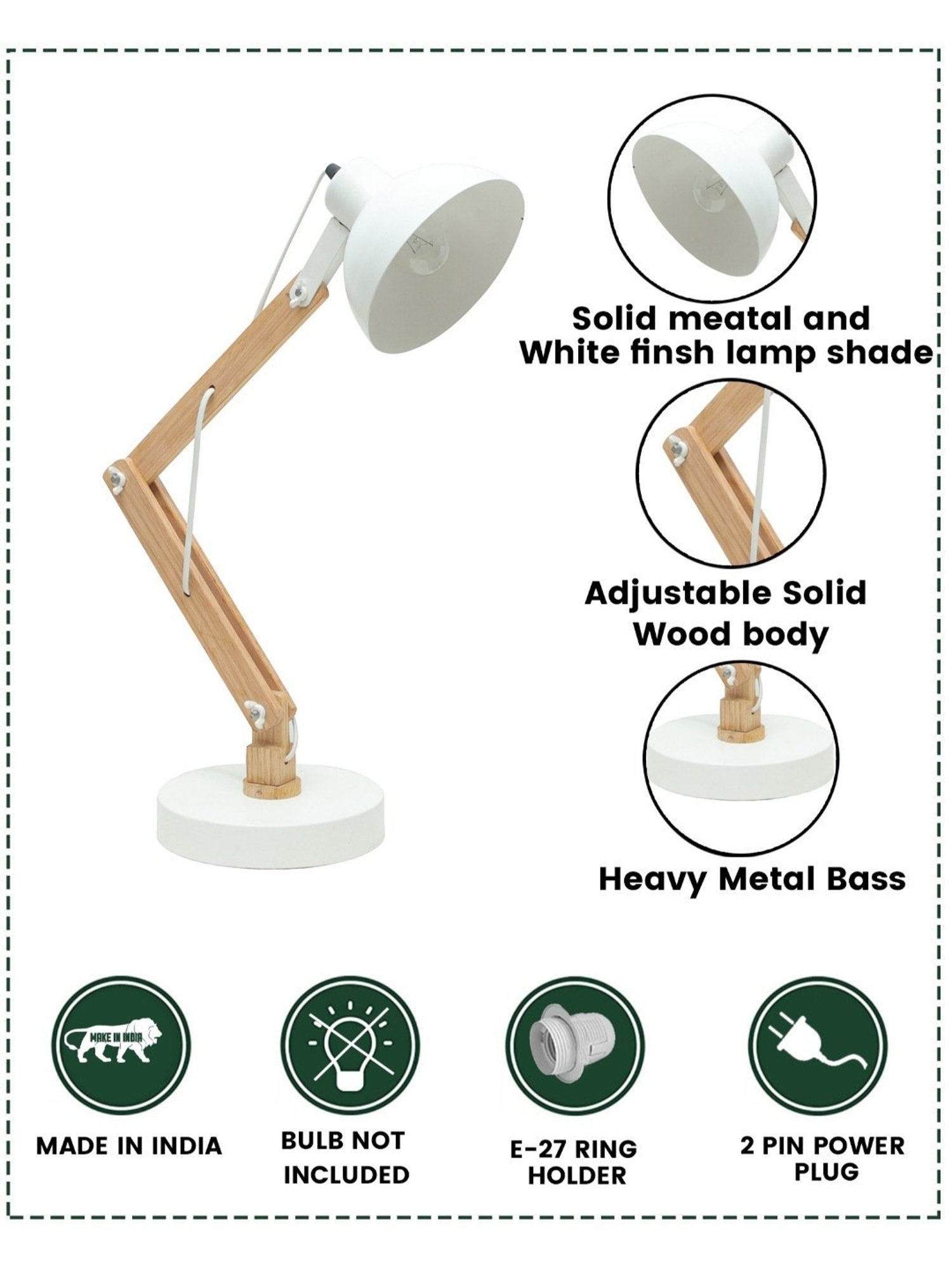 Homesake White Wood Swing Arm Desk Lamp (Bulb not included)