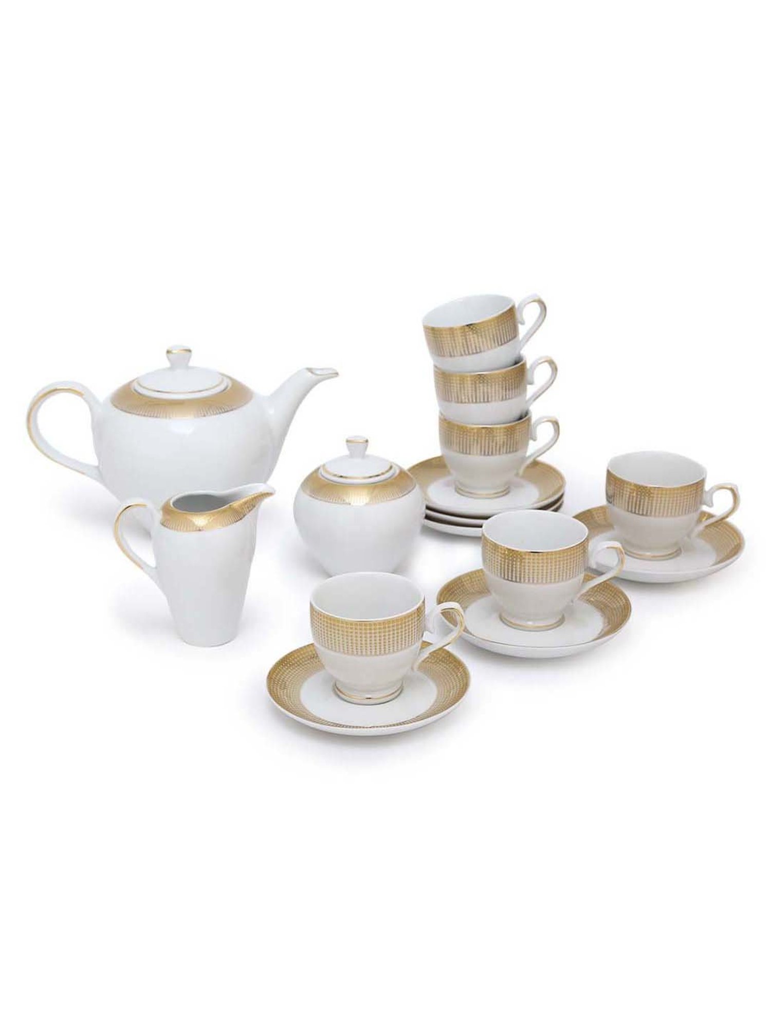 Home4U 'Aura' White & Golden Porcelain Tea Set