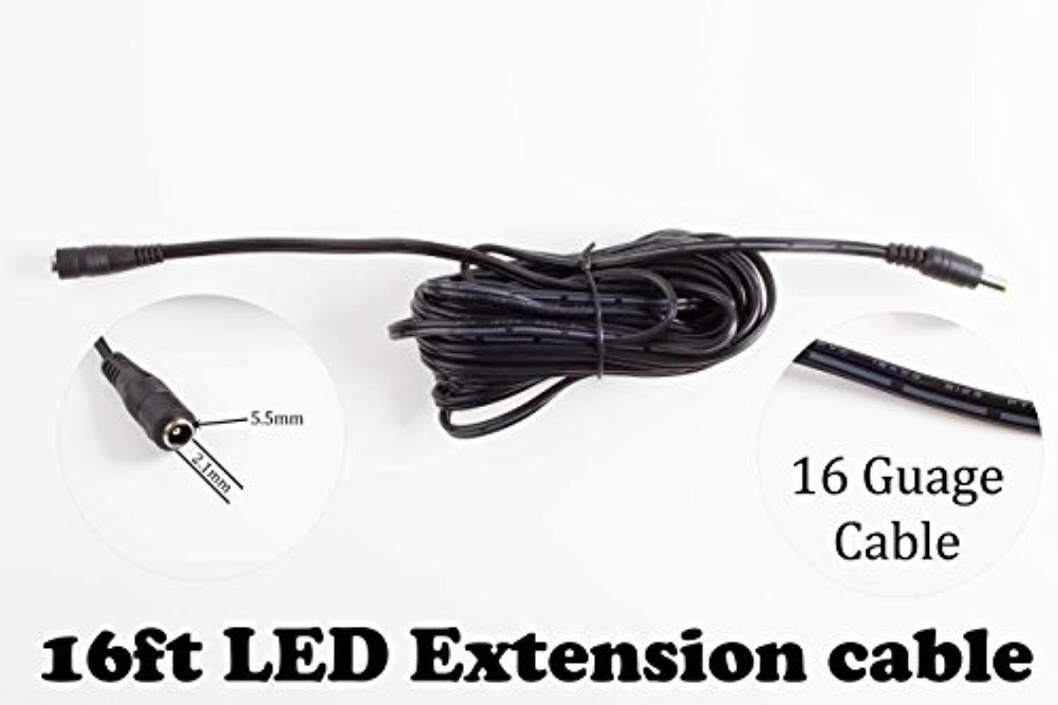 ledupdates 16ft dc plug power adapter extension cable 5.5mm x 2.1mm plug, 16 awg heavy duty cable for 5v 12v 24v led strip light, home security camera surveillance system, dvr and more