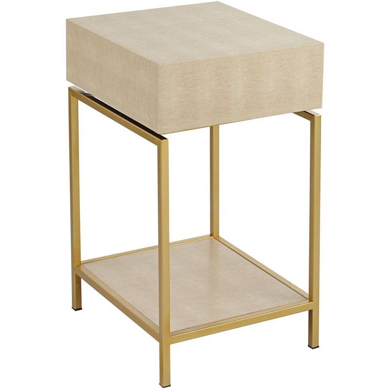 55 Downing Street Clancy 16" Wide Cream and Gold 1-Drawer 1-Shelf Accent Table
