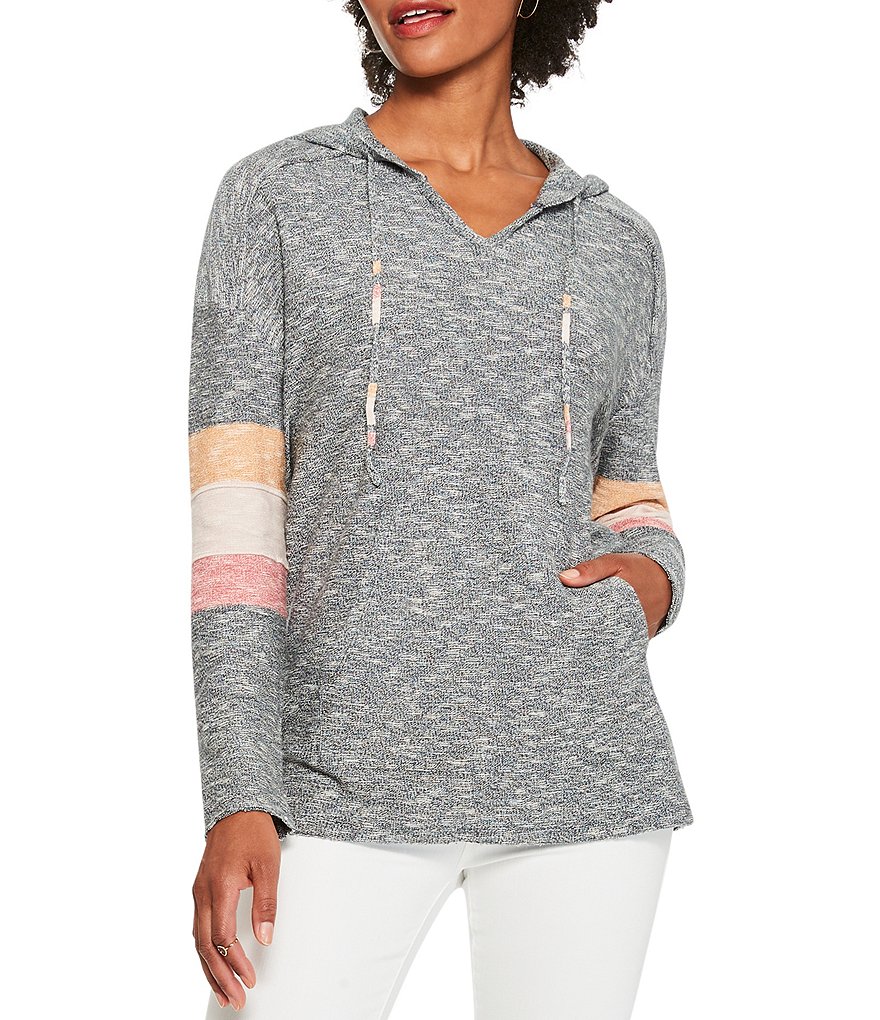 NIC + ZOE Weekend Escape Long Stripe Sleeve V-Neck Hoodie