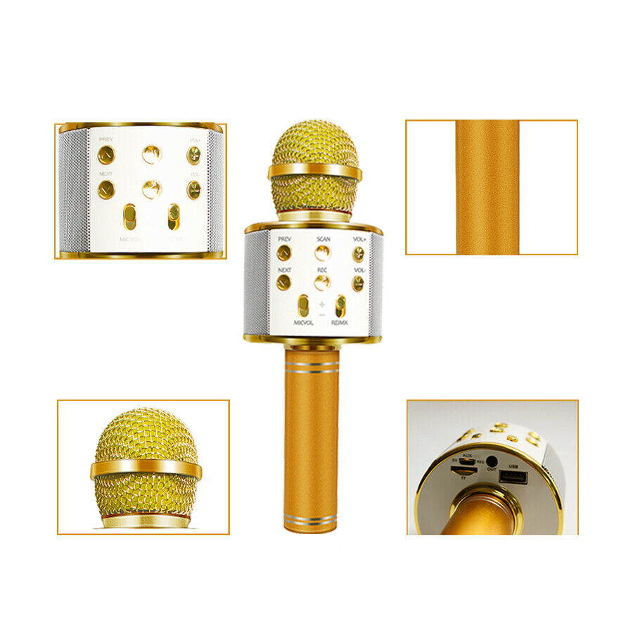 Wireless Bluetooth Karaoke Microphone KTV Mini Portable Speaker (Gold)