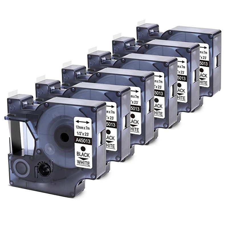 Compatible Label Tape Replacement for Dymo D1 45013 S0720530 Label Tape for Dymo LabelManager 160 Label Maker 12 inch x 23 ft Black on White Labeling Tape 6 Pack