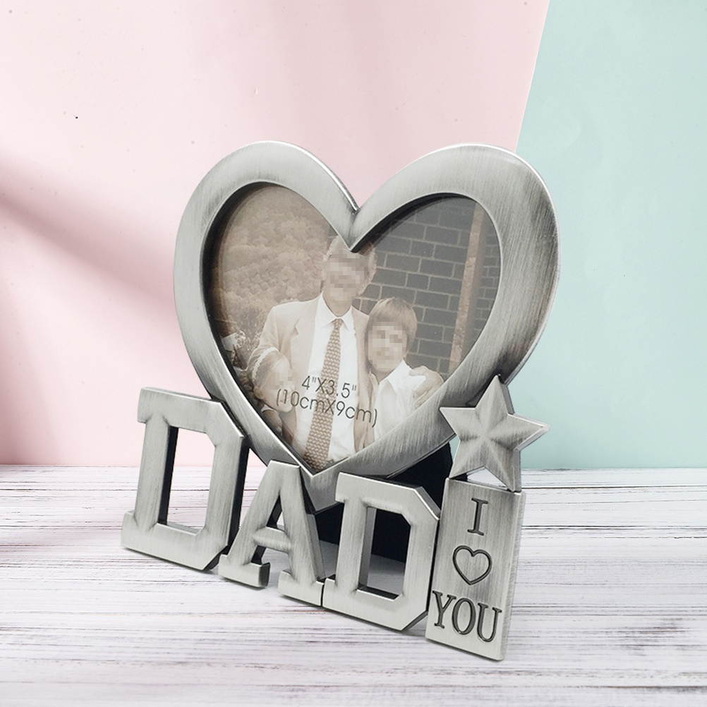 Heart Shaped I Love Dad Metal Picture Photo Frame for Father's Day Gift (Inner Frame Size 4*3.5cm)