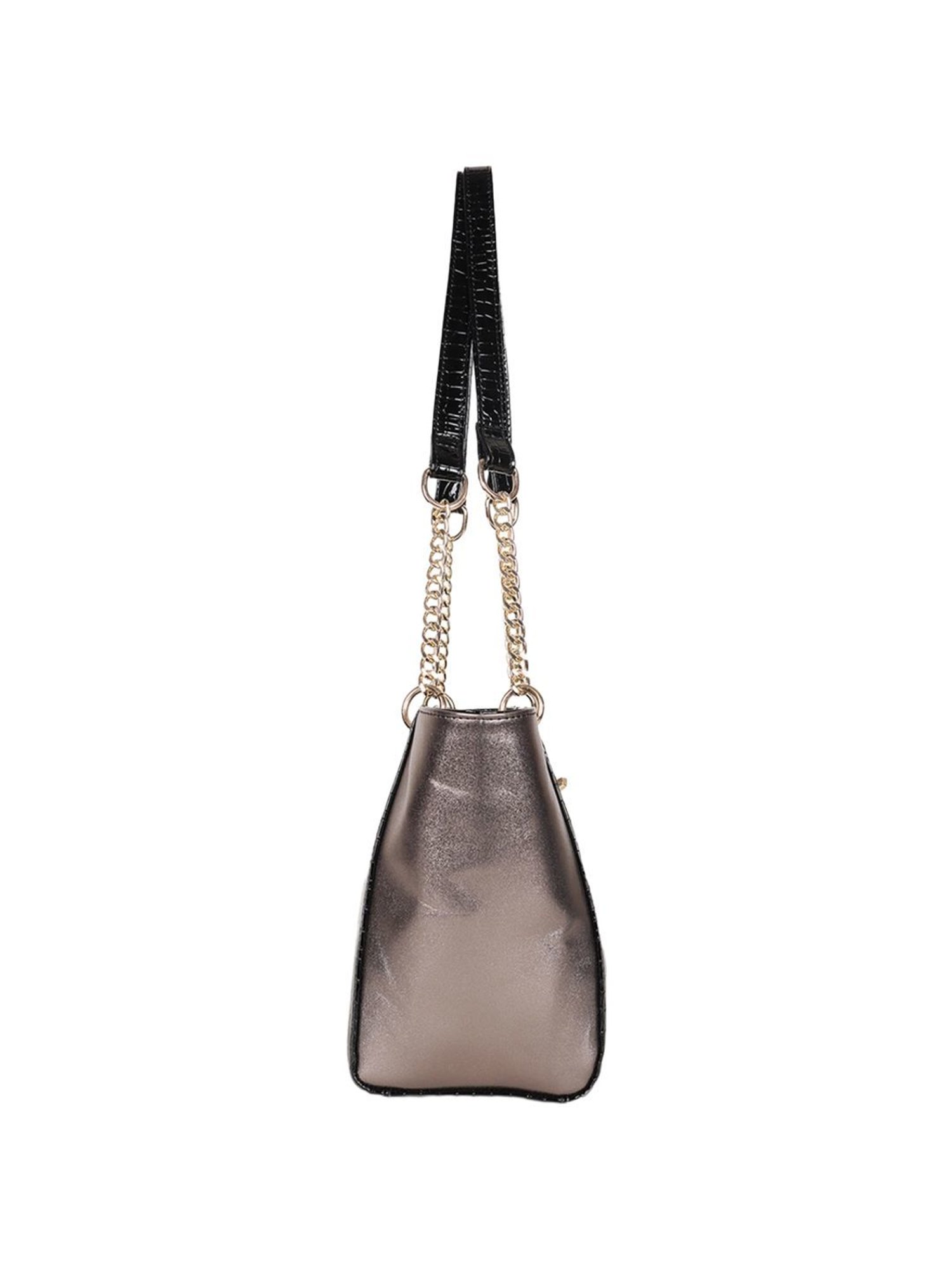 Carlton London Black Textured Medium Shoulder Handbag