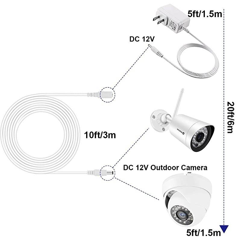 Power Extension Cable,DC 12V Power Adapter Extension Cord, 10M 33ft 2.1mm x 5.5mm, Compatible with 12V DC Adapter Power Supply or Wall Charger for CCTV Security Camera IP Camera(White)