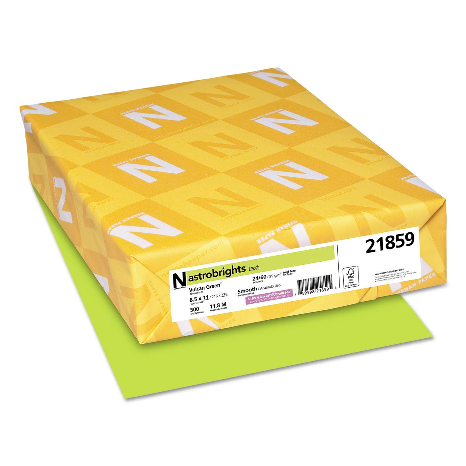 Neenah Paper Astrobrights Colored Paper 24lb 8-1/2 x 11 Vulcan Green 500 Sheets